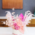 hat box flower arrangement